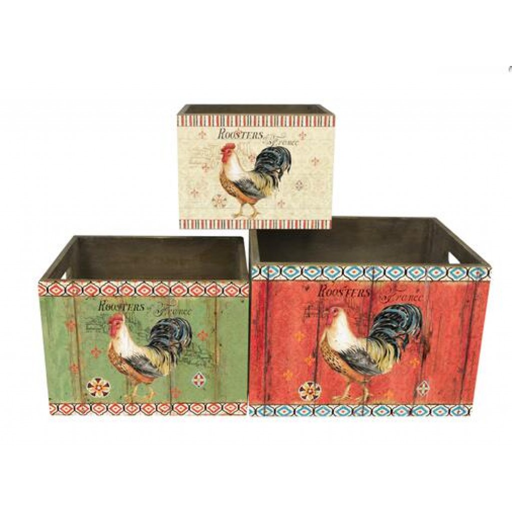 Rooster themed Wooden Storage Box Set Of 3 Baskets Boxes Home rooster-themed-wooden-storage-box-set-of-3-baskets-boxes-home