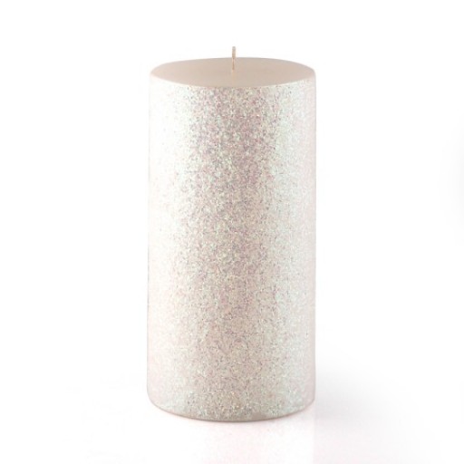 3 x 6" Metallic White Glitter Pillar Candle