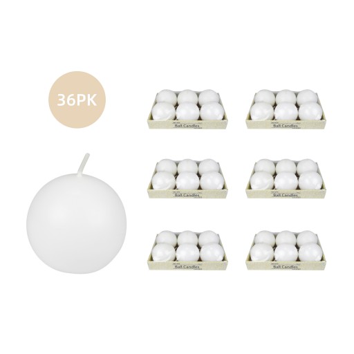 3 Inch White Ball Candles (36pcs/Case) Bulk