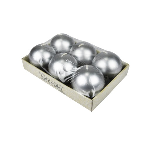 3 Inch Metallic Silver Ball Candles (6pc/Box)