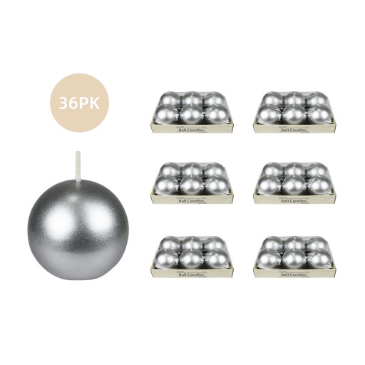 3 Inch Metallic Silver Ball Candles (36pcs/Case) Bulk
