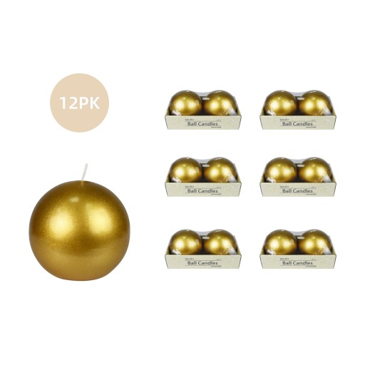 4 Inch Metallic Gold Ball Candles (12pcs/Case) Bulk