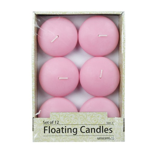 3 Inch Light Rose Floating Candles (12pc/Box)