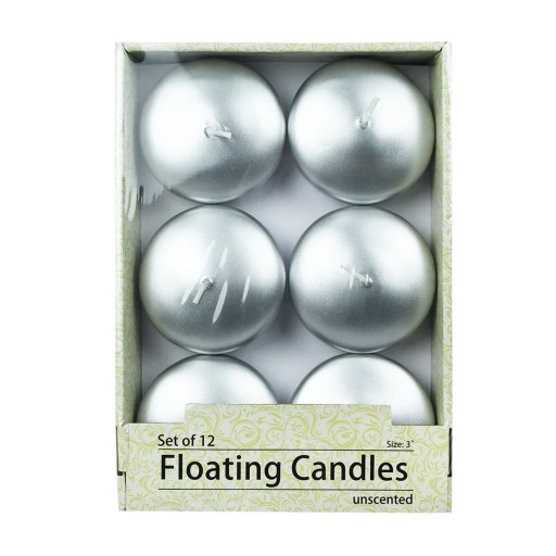 3 Inch Metallic Silver Floating Candles (12pc/Box)