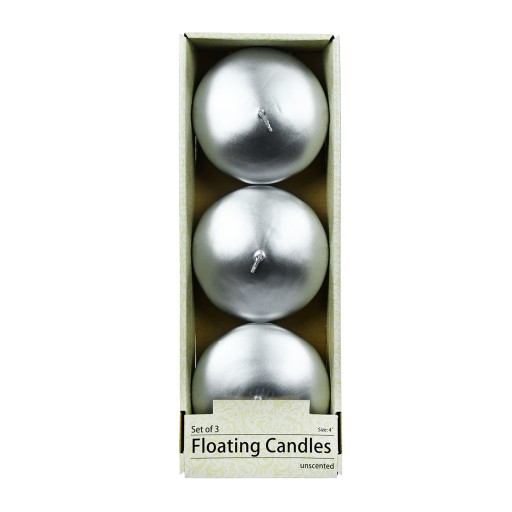 4 Inch Metallic Silver Floating Candles (24pcs/Case) Bulk