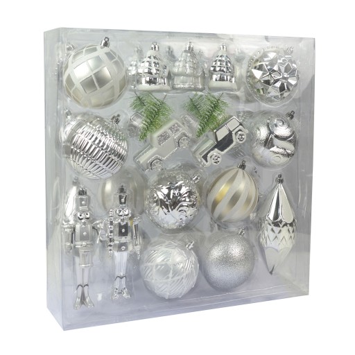 36 Pcs Mix Christmas Ornament-Silver Ans White