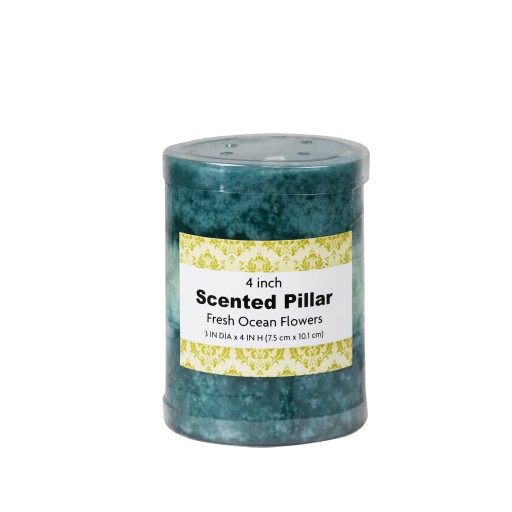 3 x 4 Inch Tritone Blue/Teal Scented Pillar Candle
