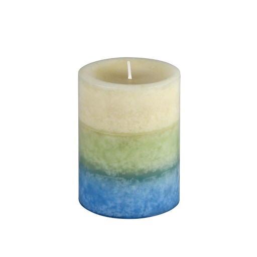 3 x 4 Inch Tritone BL/GRN/WHT Scented Pillar Candle