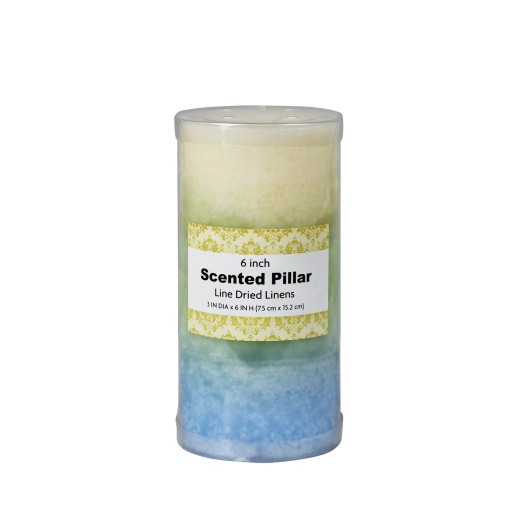 3 x 6 Inch Tritone BL/GRN/WHT Scented Pillar Candle
