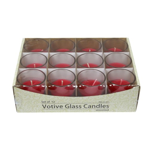 Red Round Glass Votive Candles (96pcs/Case) Bulk