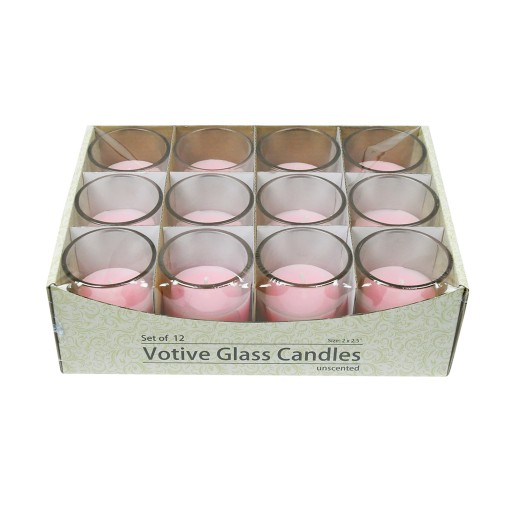 Light Rose Round Glass Votive Candles (12pc/Box)