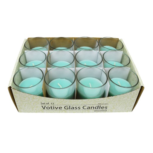 Aqua Round Glass Votive Candles (12pc/Box)