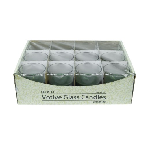 Hunter Green Round Glass Votive Candles (12pc/Box)