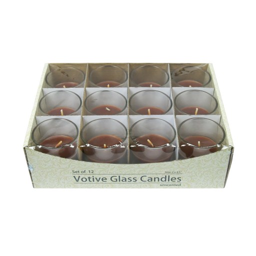 Brown Round Glass Votive Candles (12pc/Box)