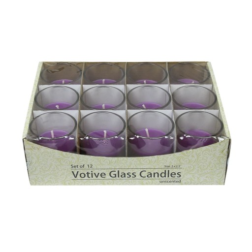 Purple Round Glass Votive Candles (96pcs/Case) Bulk