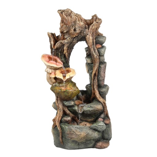 40 Inch Withered  Wood and Mushroom Fountain with Led Light