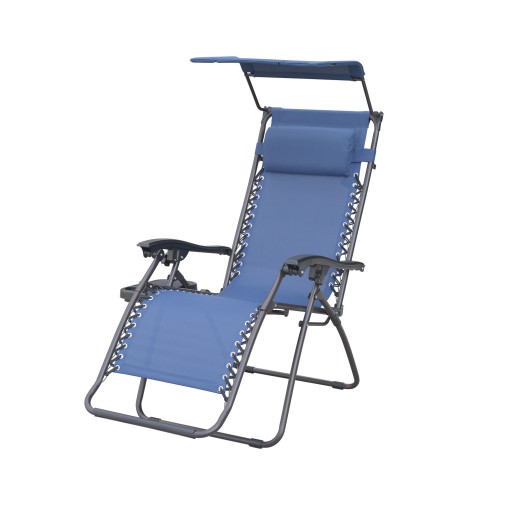 Marina Zero Gravity Chair with Sunshade Pillow and Drink Tray- Navy Blue