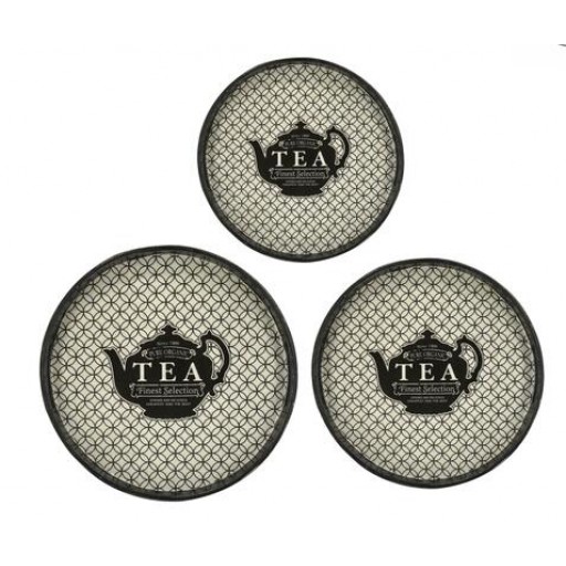 Round Tray with Teapot Pattern (Set of 3)