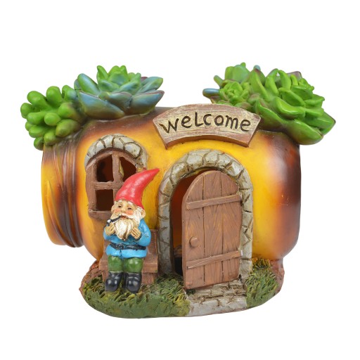 5.5 Inch H Polyresin Solar LED Light Succulent House