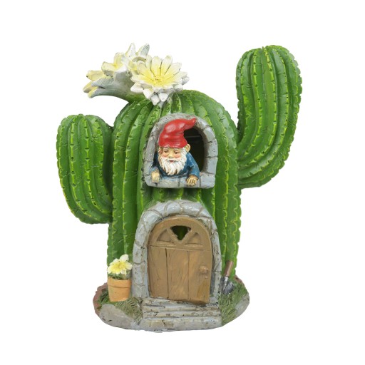 7.5 Inch H Polyresin Solar LED Light Cactus House