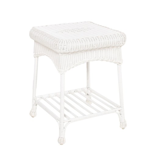 Outdoor White Wicker Patio Furniture End Table