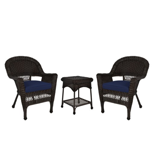 Espresso Wicker Chair And End Table Set With Chair Cushion