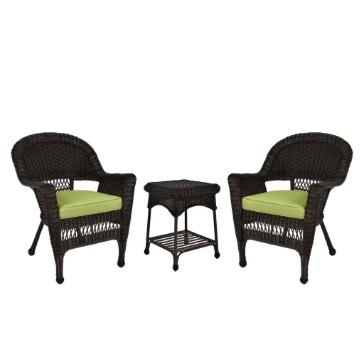 Espresso Wicker Chair And End Table Set With Sage Green Chair Cushion