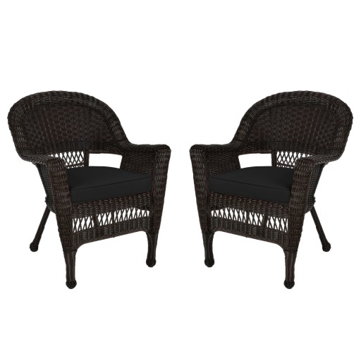 Espresso Wicker Chair With Black Cushion - Set of 2