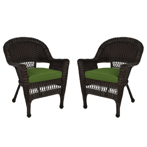 Espresso Wicker Chair With Hunter Green Cushion - Set of 2