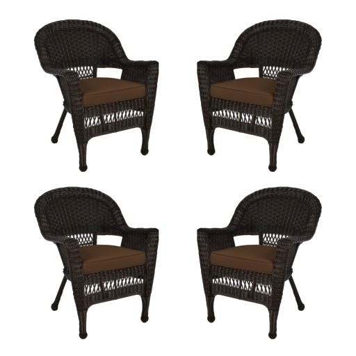 Espresso Wicker Chair With Brown Cushion - Set of 4