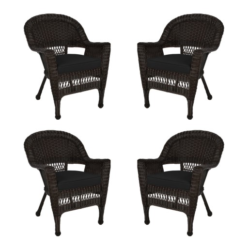 Espresso Wicker Chair With Black Cushion - Set of 4