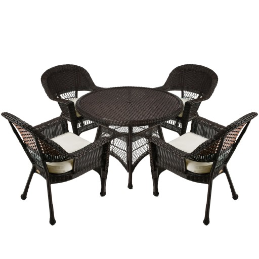 5pc Espresso Wicker Dining Set With Cushions