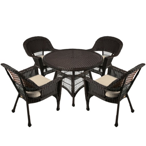 5pc Espresso Wicker Dining Set - Tan Cushions