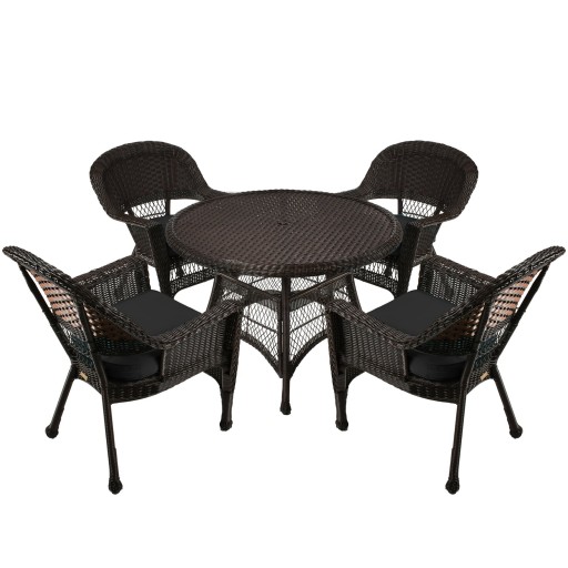 5pc Espresso Wicker Dining Set - Black Cushions