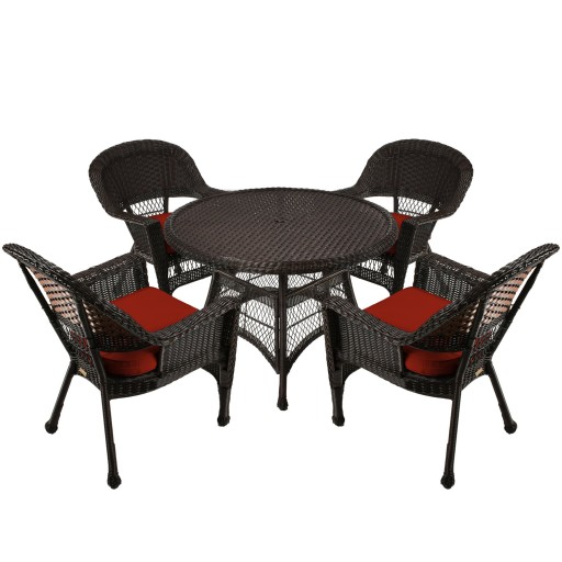 5pc Espresso Wicker Dining Set - Brick Red Cushions