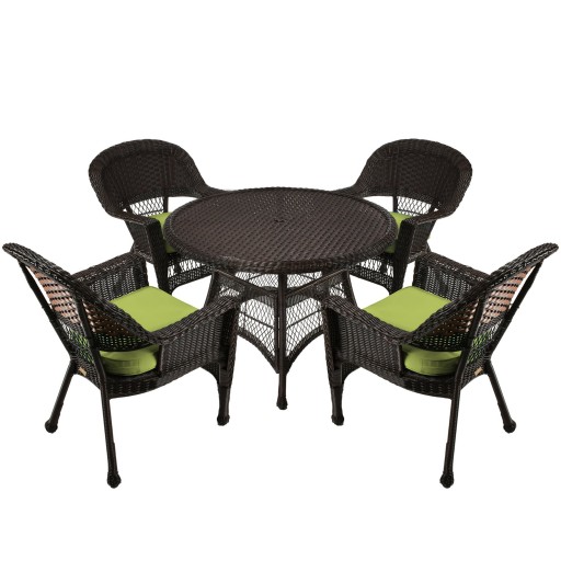 5pc Espresso Wicker Dining Set - Sage Green Cushions