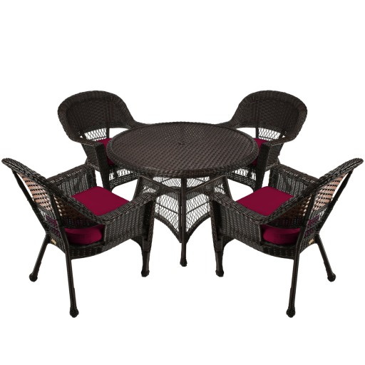 5pc Espresso Wicker Dining Set - Red Cushions