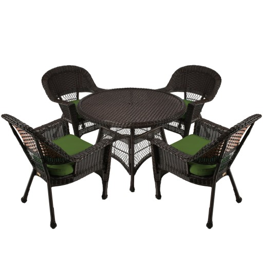 5pc Espresso Wicker Dining Set - Hunter Green Cushions