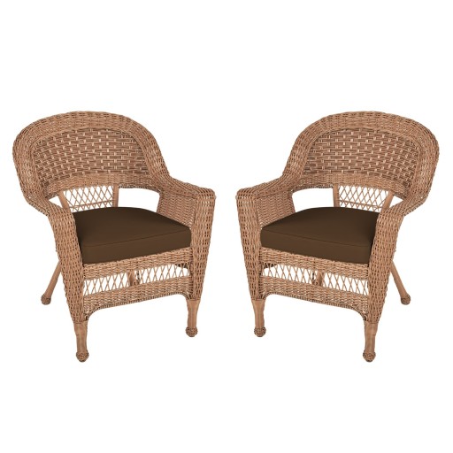 Honey Wicker Chair With Brown Cushion - Set of 2