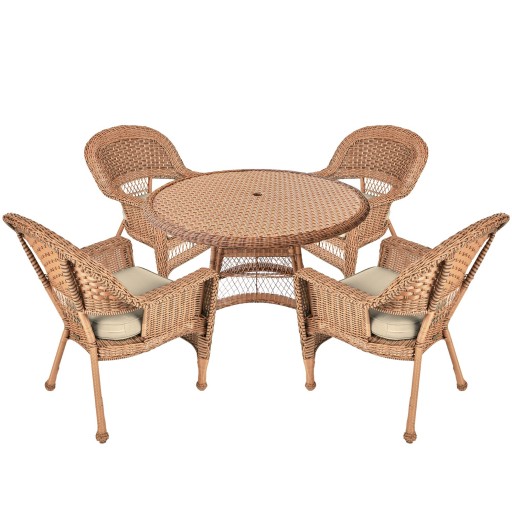 5pc Honey Wicker Dining Set - Tan Cushions