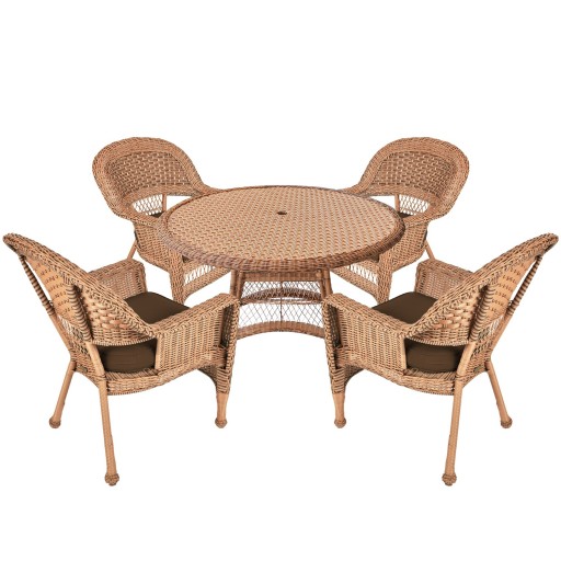 5pc Honey Wicker Dining Set - Brown Cushions