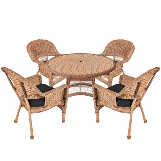 5pc Honey Wicker Dining Set - Black Cushions