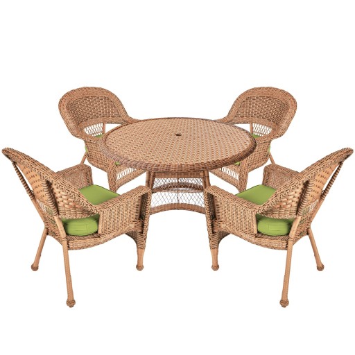 5pc Honey Wicker Dining Set - Sage Green Cushions