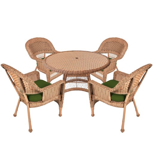 5pc Honey Wicker Dining Set - Hunter Green Cushions