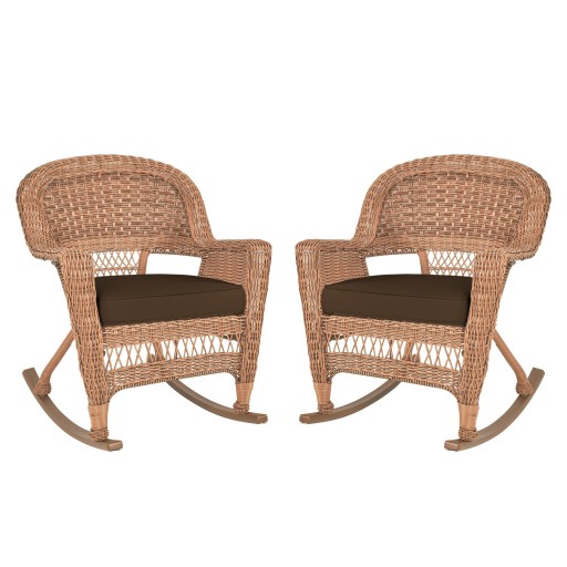 Honey Rocker Wicker Chair with Brown Cushion -  Set of 2