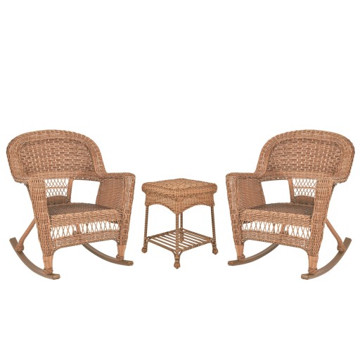 3pc Honey Rocker Wicker Chair Set Without Cushion