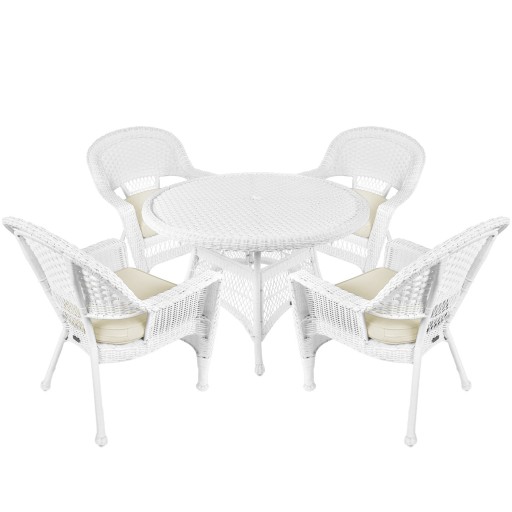 5pc White Wicker Dining Set - Ivory Cushions