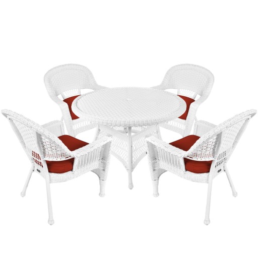 5pc White Wicker Dining Set - Brick Red Cushions