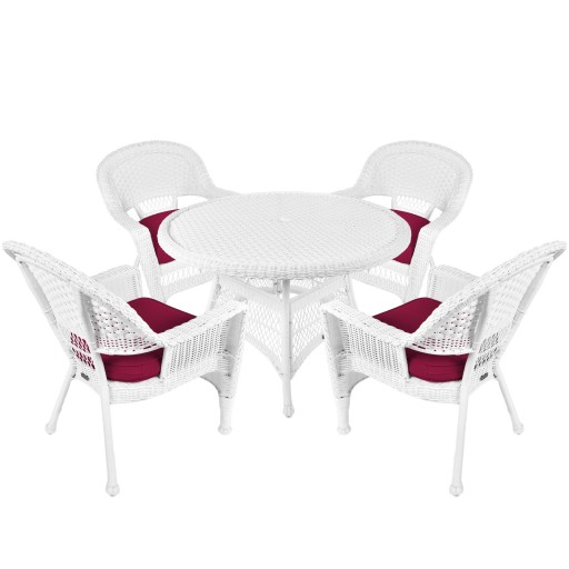 5pc White Wicker Dining Set - Red Cushions