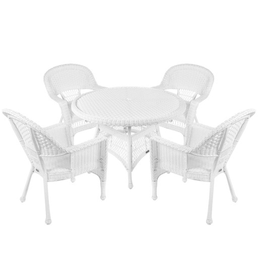 5pc White Wicker Dining Set Without Cushion